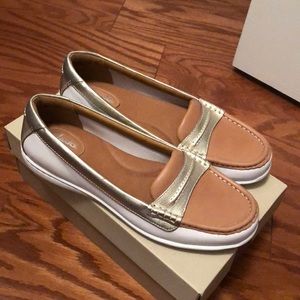 Clark’s Boat Shoes with Gold Accents